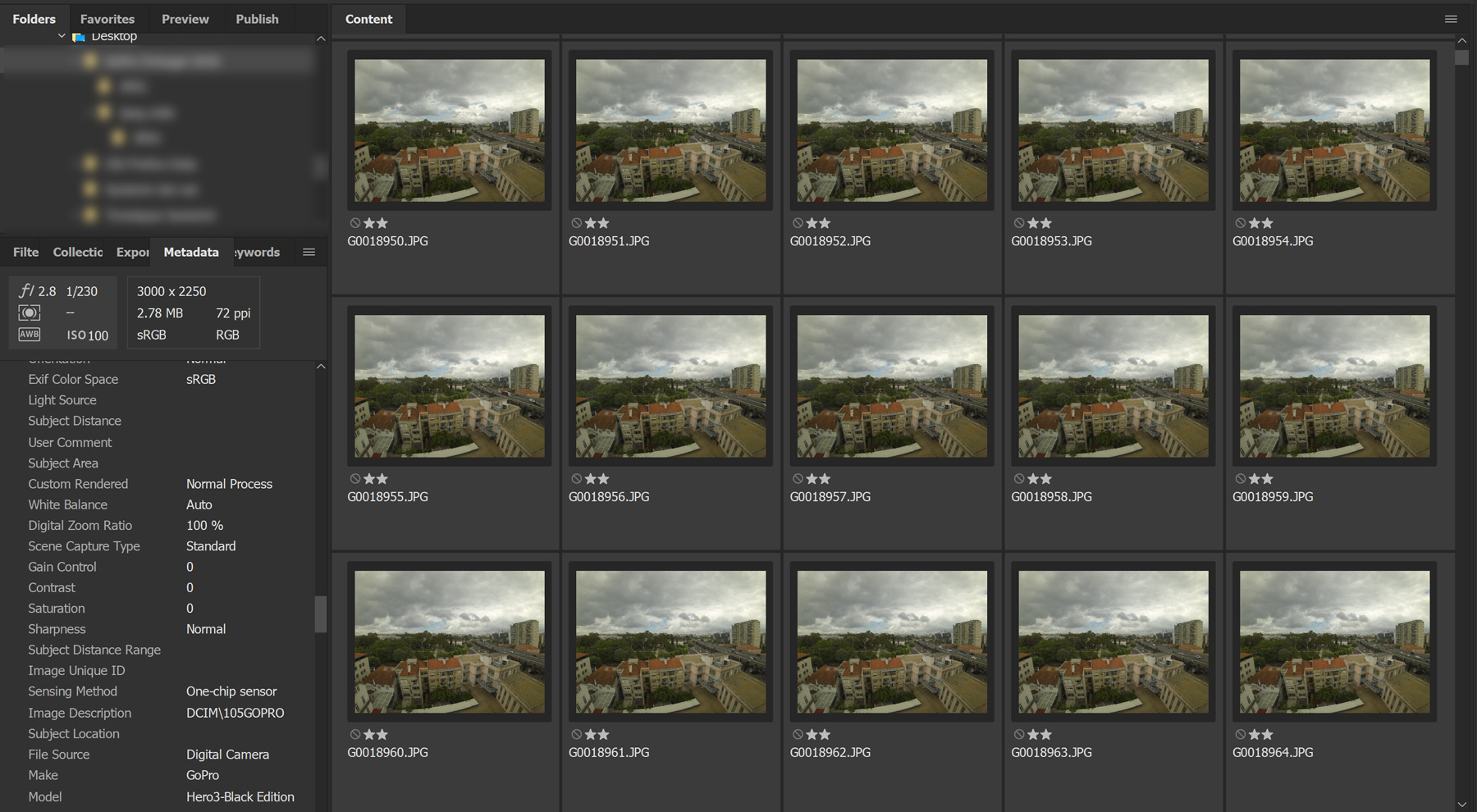 GoPro photos before development in Adobe Camera Raw.